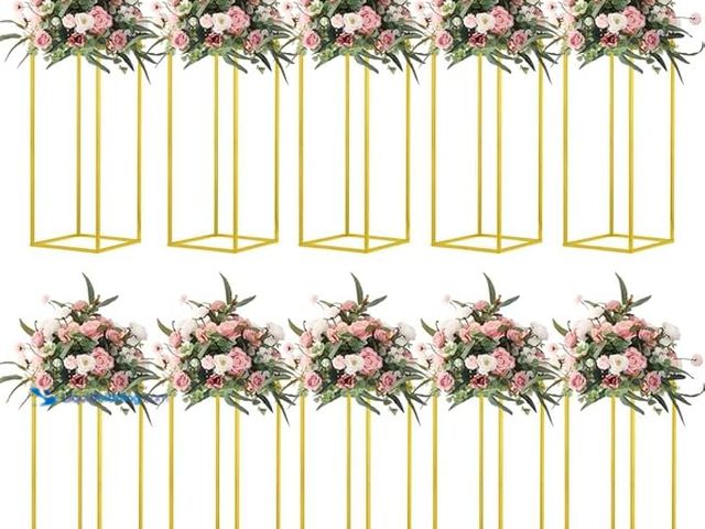 Lot 49-3430464 - Set of (10) MEISHAONV 23.6inch Column Vases Gold Centerpieces for Table Metal Flower Stand Gold Wedd...