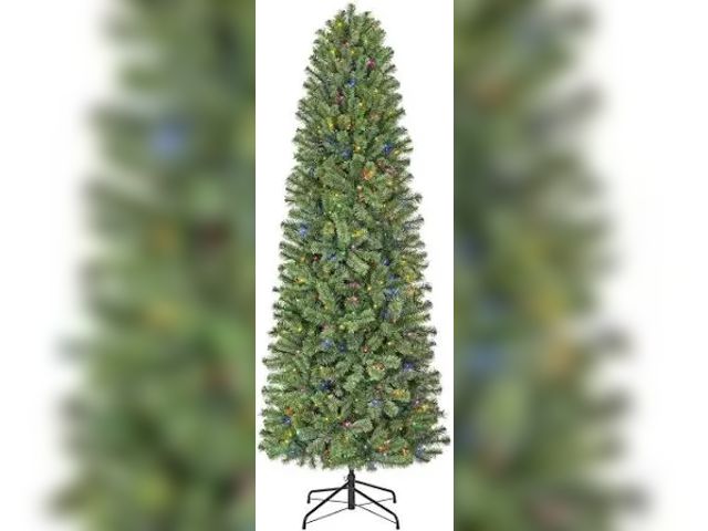 Lot 49-1544821 - Home Accents Holiday 7.5 ft. Pre-Lit LED Festive Pine Slim Artificial Christmas Tree T4, Color Chang...