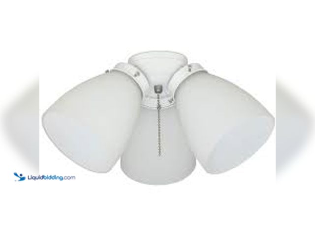 Lot 49-5415633 - Hampton Bay 3-Light White Ceiling Fan Shades LED Light Kit. Model # 91383. Unused.