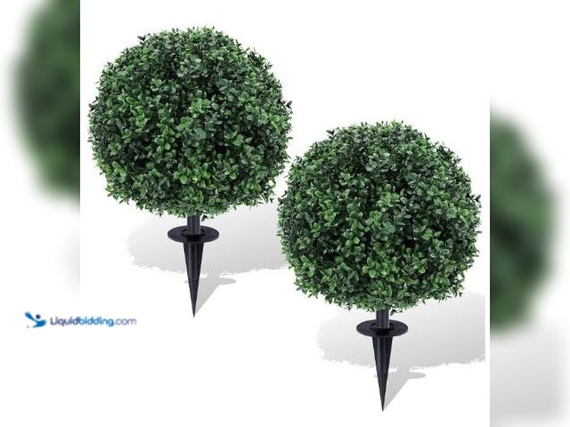 Lot 49-5436679 - Artificial Boxwood Topiary Ball Trees with Ground Spikes UV Resistant Faux Greenery Shrubs Fake Shru...