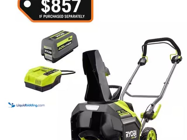 Lot 49-3639418 - RYOBI 40V HP Brushless 18 in. Single-Stage Cordless Electric Auger Propelled Snow Blower with 8.0 Ah...