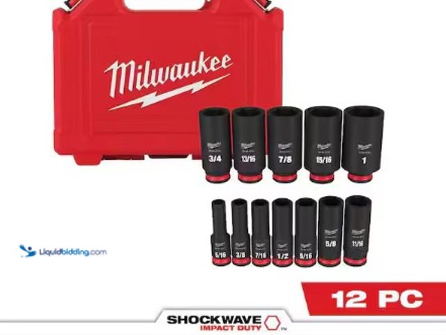 Lot 49-3615679 - 12-Piece Milwaukee SHOCKWAVE 3/8" Drive Deep Well 6-Point Impact Socket Set, Model # 49-66-7006, New...