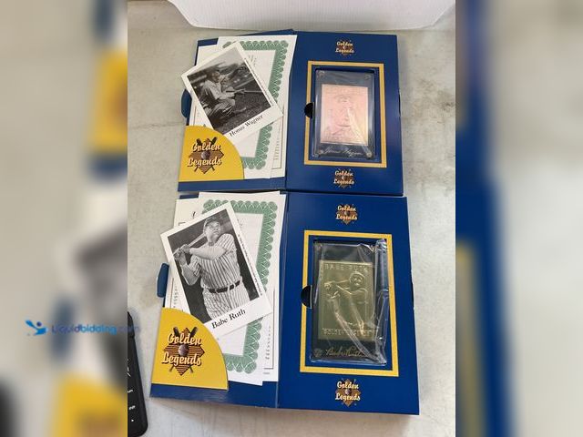 Lot 49-1810370 - COLLECTIBLE 2 GOLDEN LEGENDS 22K GOLD FOIL BASEBALL CARDS WITH COAS AND ORIGINAL BOXES INCLUDING BAB...
