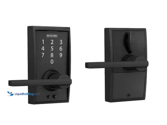 Lot 49-1578045 - Schlage Century Matte Black Touch Keyless Touchscreen Door Lock with Latitude Handle, Model # FE695 ...