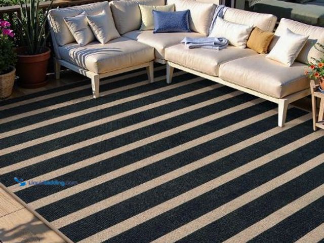 Lot 49-5436311 - Lahome Striped Easy Jute Area Rug 6x9, Outdoor Patio Rug Neutral Black Carpet for Living Room Classr...