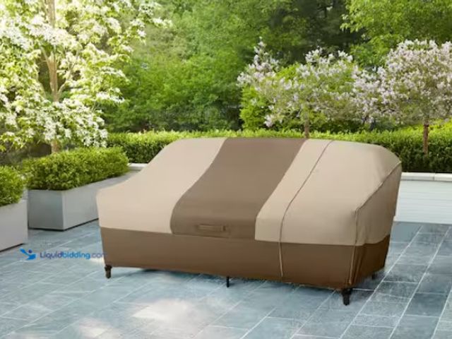 Lot 49-1547661 - Hampton Bay 38 in. L x 77.3 in. W x 31 in. H Beige Patio Furniture Loveseat and Sofa (2-In-1) Cover,...
