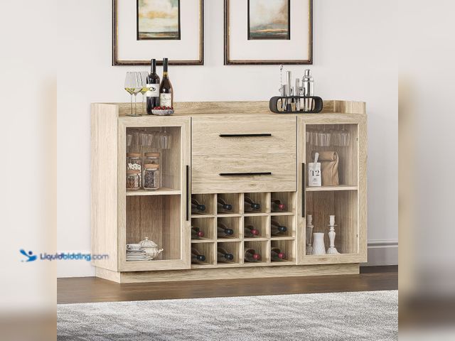 Lot 49-5552747 - BELLEZE 55" Wine Cabinet, Sideboard Buffet with Wine Rack and Glass Holder, Home Coffee Bar Freestan...