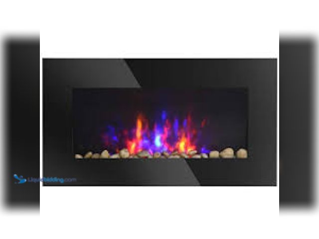 Lot 49-3539275 - HOMCOM 28.5 in. 1500-Watt Electric Wall-Mounted Fireplace with Flame Effect, 7 Color Background Ligh...