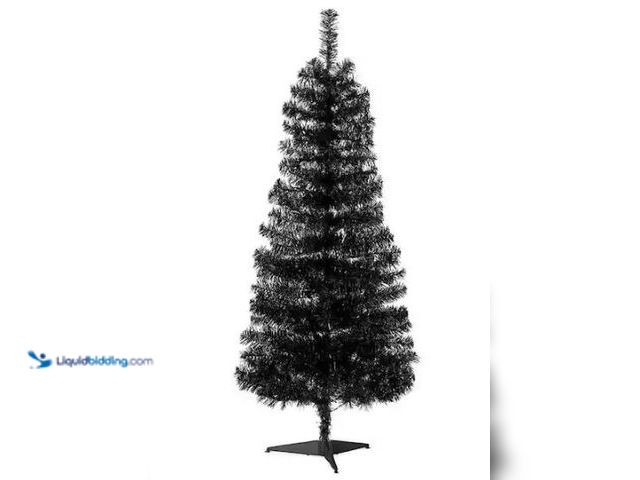 Lot 49-1553846 - Best Choice Products 4 ft. Black and Multi-Color Tinsel Pre-Lit Artificial Christmas Tree with 50 LE...