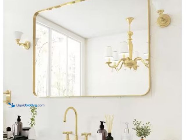 Lot 49-2004691 - TOOLKISS 48 in. W x 36 in. H Rectangular Aluminum Framed Wall Bathroom Vanity Mirror in Gold, Model ...