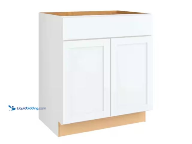 Lot 49-1571085 - Hampton Bay Courtland 30 in. W x 21 in. D x 34.5 in. H Assembled Shaker Sink Base Bath Cabinet in Po...
