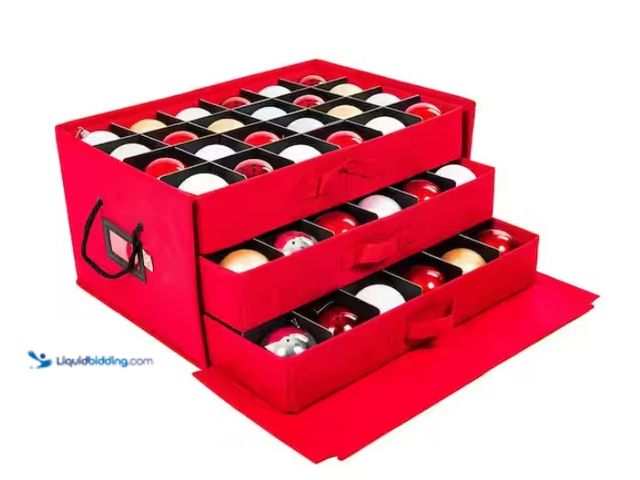 Lot 49-1546915 - Santa's Bags 3-Drawer Christmas Ornament Storage Box (72 Ornaments) - Red, Model # SB-10452-RED-RS, ...