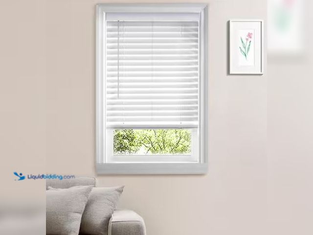 Lot 49-3614826 - Home Decorators Collection White Cordless Faux Wood Blinds for Windows with 2 in. Slats - 45.1875 in...