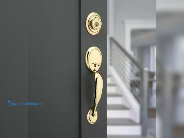 Lot 49-5436243 - Kwikset Dakota Polished Brass Single Cylinder Door Handleset with Tylo Door Knob Featuring SmartKey ...