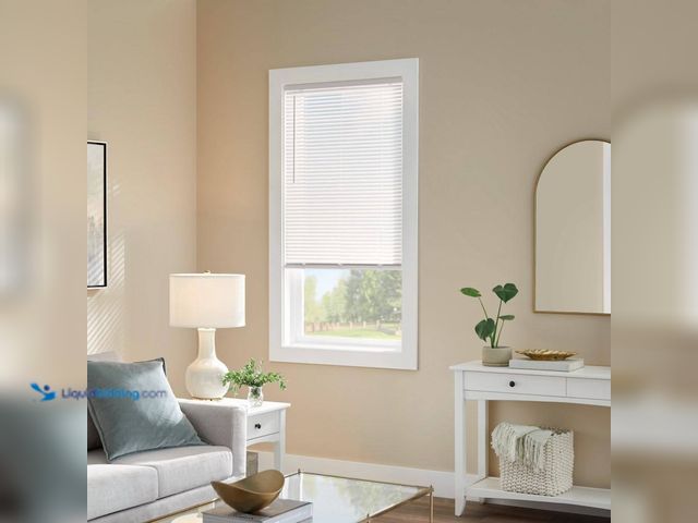 Lot 49-5449546 - Pre-Cut 32 in. W x 64 in. L Cordless Light Filtering White Vinyl Mini Blind with 1 in. Slats (5pack)...