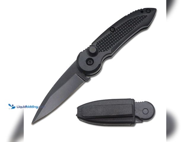 Lot 49-1811760 - Mini Push Button Automatic Switchblade Pocket Knife with 5.85" Black with Belt Case - NEW - This min...