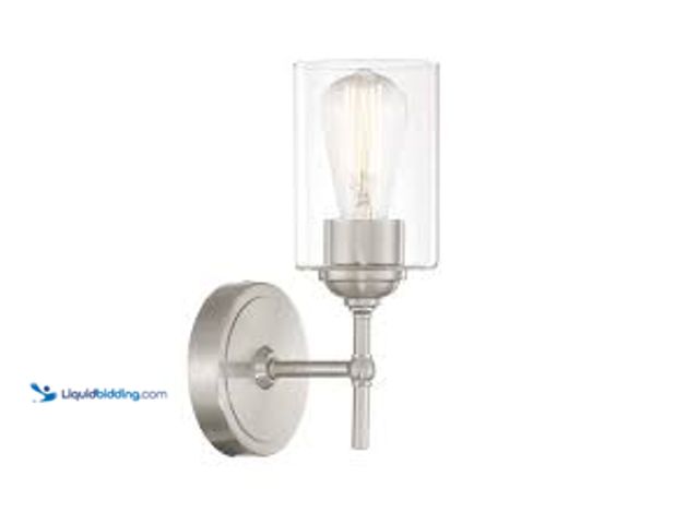 Lot 49-5461321 - Home Decorators Collection Ayelen 1-Light Brushed Nickel Indoor Wall Sconce, Modern Wall Light. Mode...