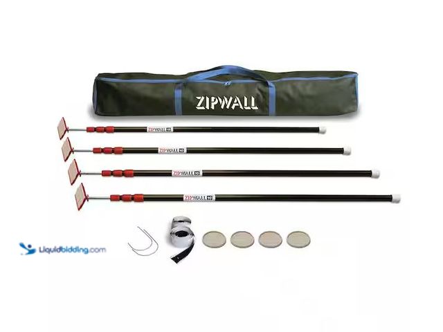 Lot 49-3600350 - ZipWall 10 ft. Stainless Steel Dust Barrier Poles with 2-Adhesive Zippers and a Carry Bag Black (4-P...