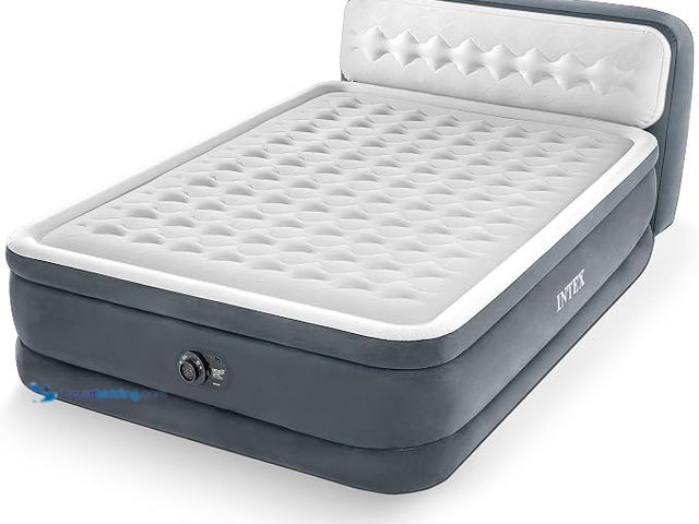 Lot 49-1630907 - INTEX Dura-Beam 18" Queen Size Air Mattress with Built-in Headboard & Pump | 64447ED - Deluxe Ultra ...