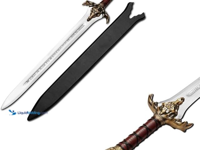 Lot 49-1578037 - Premium Handmade Father King Real Sword – 5160 Carbon Steel Blade with Brass Guard & Leather Sheath ...