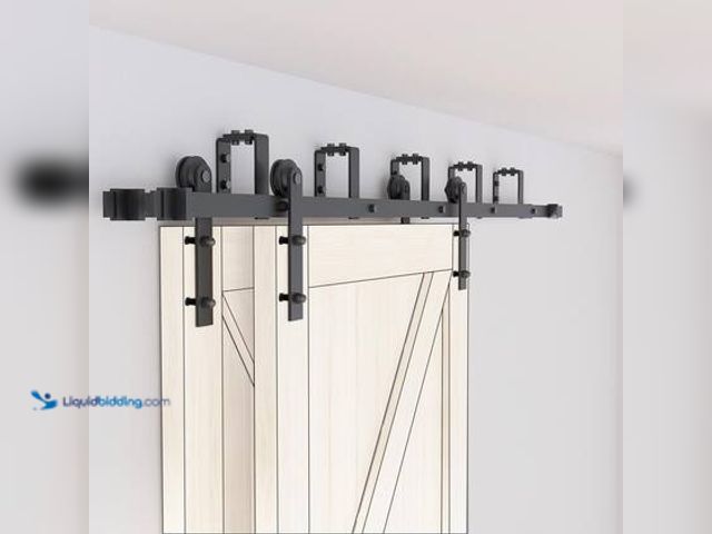 Lot 49-3565690 - WINSOON 9 ft./108 in. Black Bypass Sliding Barn Hardware Track Kit FOR Double Wood Doors with Non-Ro...