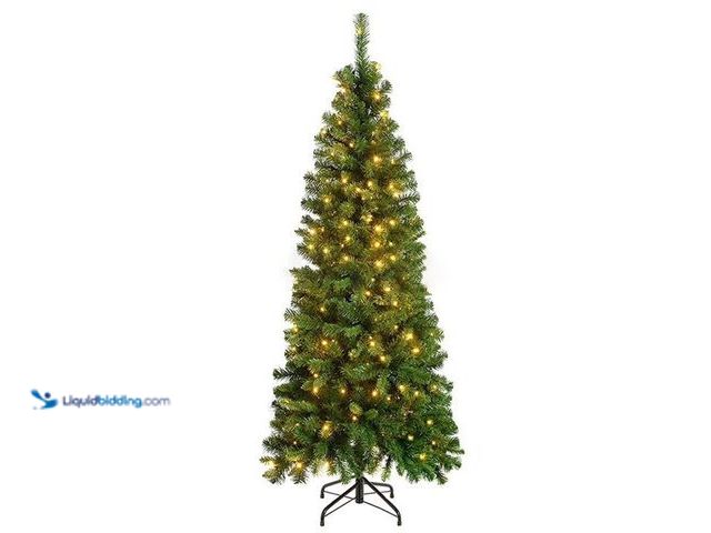 Lot 49-3529094 - BN-LINK 6ft Artificial Pre-Lit Pencil Christmas Tree with 8 Lighting Modes, Slim Christmas Tree with...