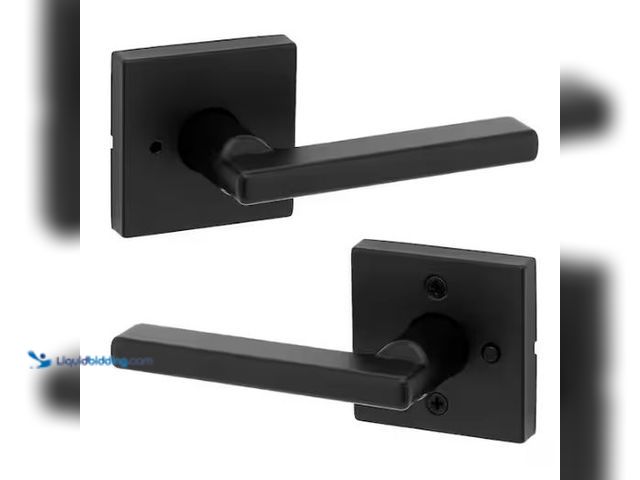 Lot 49-3473147 - (2x) Kwikset Halifax Square Matte Black Privacy Bed/Bath Door Handle with Lock, Model # 730HFLSQT514...