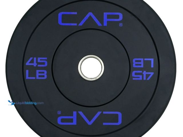 Lot 49-5463155 - 45lb CAP Barbell Rubber Olympic Bumper Plate | Blue Letters