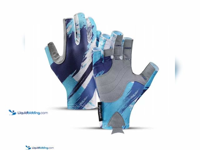 Lot 49-5388413 - Fingerless Fishing Gloves UPF50+ UV Sun Protection Blue/Grey Size Large - NEW - Certified UPF 50+ an...