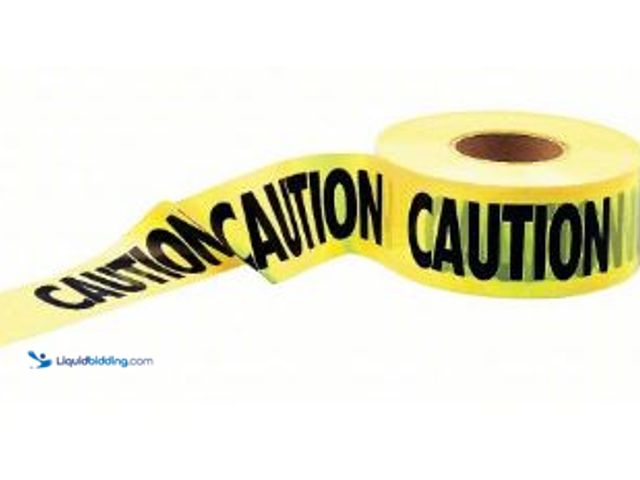 Lot 49-1569706 - Lot of (12) APPROVED VENDOR Barricade Tape: 1,000 ft Lg, 3 in Wd, Caution Legend, Polyethylene, Yell...