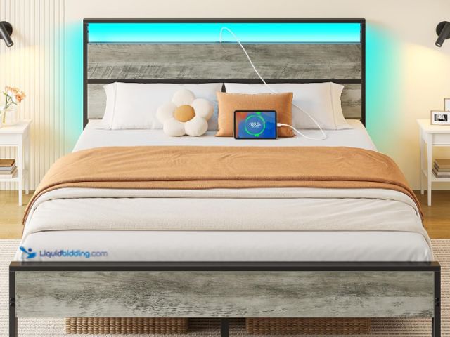 Lot 49-5487428 - Rolanstar Queen Bed Frame with Headboard, Bed Frame Queen with LED Lights, Camas Queen Size Bed with...