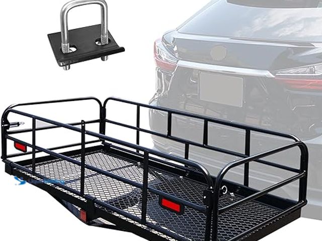 Lot 49-1570024 - OKLEAD Heavy Duty 400lb Hitch Carrier 60x24x14.4 Inch Foldable Rear Luggage Basket for 2" Receiver f...