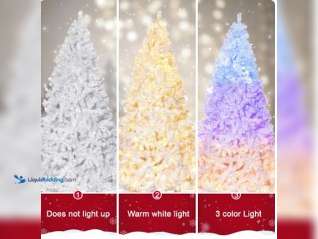 Lot 49-1544507 - BSHAPPLUS 7.5 ft Pre-Lit White Christmas Tree,600 Color-Changing LED Lights,1600 Branch Tips, Hinged...