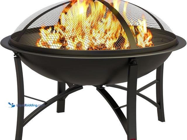 Lot 49-5485729 - Fire Beauty Fire Pit for Outside Wood Burning,BBQ Grill Steel Fire Bowl with Spark Screen Cover. Mod...