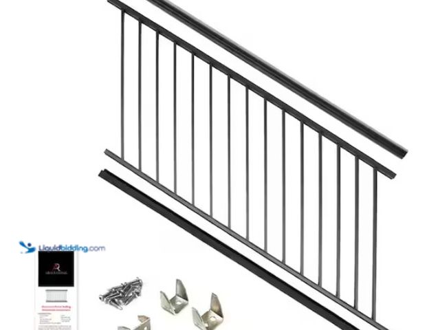 Lot 49-1574637 - Lot of (3) Aria Railing 42 in. x 69.43 in. Black Powder Coated Aluminum Preassembled Deck Stair Rail...