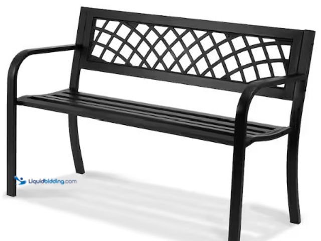 Lot 49-2022715 - SVOPES 46 in. Metal Outdoor Garden Bench, 480 lbs. Load Capacity with Backrest and Armrests for Pati...