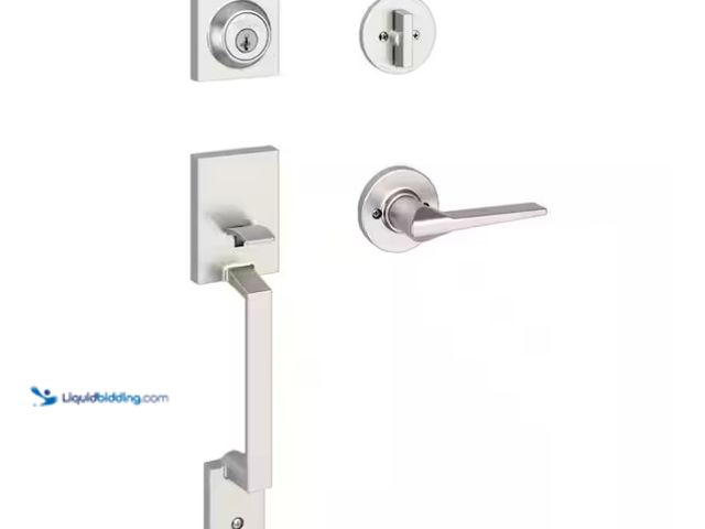 Lot 49-1566803 - Kwikset Amador Satin Nickel Entry Door Handle set with Round Rose Hollis Handle Featuring Smart Key ...