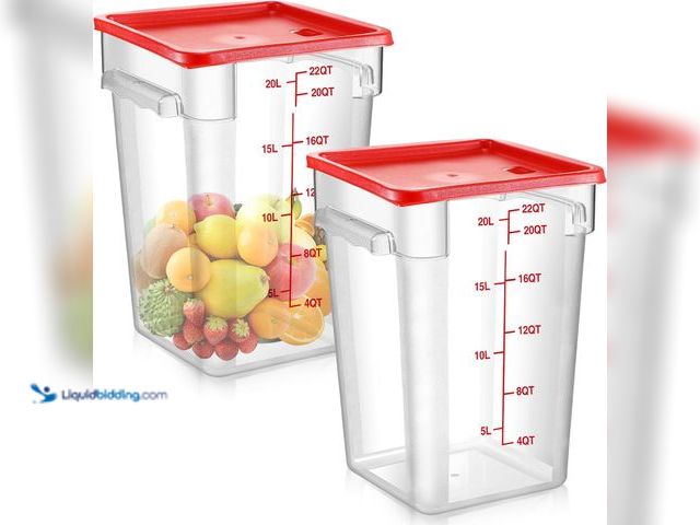 Lot 49-5408686 - 2 Pcs Square Food Storage Container Polycarbonate Clear Food Container with Red Lid Commercial Rice ...