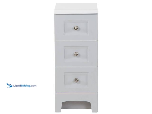 Lot 49-5447691 - Glacier Bay Delridge 12 in. W x 14.5 in. D x 29 in. H Pearl Gray Linen Cabinet. [Model # DR12P2-PG] ...