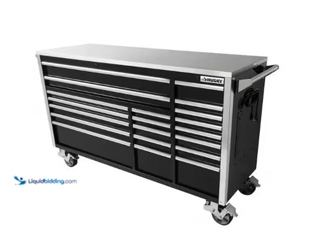Lot 49-1593147 - Husky Tool Storage 72 in. W x 25 in. D Professional Duty Black Mobile Workbench Cabinet with Stainle...