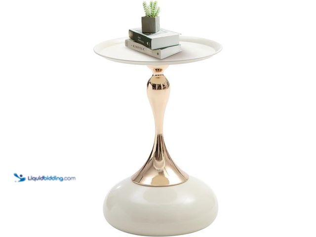 Lot 49-5437271 - White Pedestal Side Table for Small Spaces, Metal Round Unique End Tables Living Room Modern Corner ...