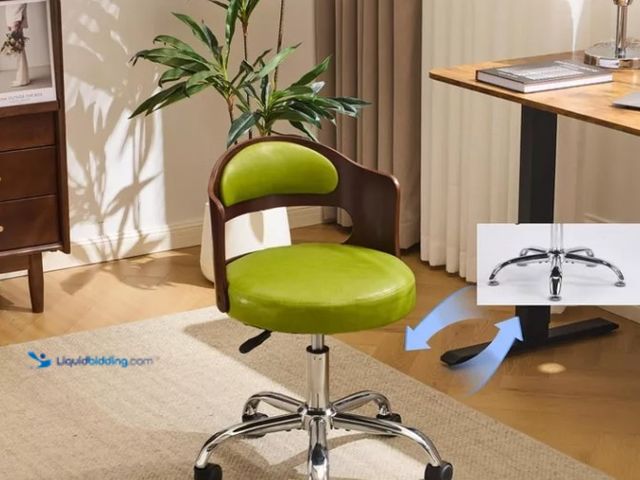 Lot 49-2025404 - VINGLI Armless Office Desk Chair, Dual-Use with Optional Wheels, Small Adjustable Swivel Walnut Curv...