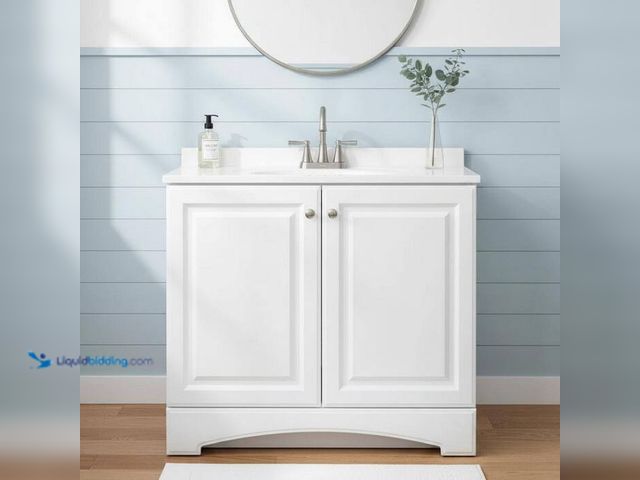 Lot 49-2004270 - Glacier Bay 37 in. Single Sink White Bath Vanity with Cultured Marble Top (Assembled), Model # GB36P...