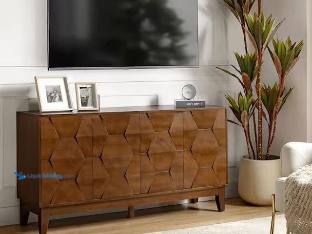 Lot 49-1630901 - Jayden Creation Kamis Modern Walnut 60" Hexagonal Embellishments Sideboard with Solid Wood Legs, MSR...