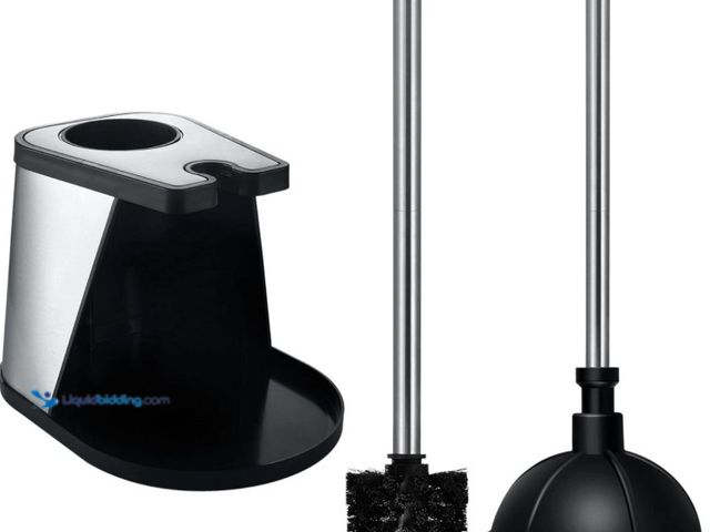 Lot 49-5538682 - QTY 2 - Stainless Steel Bathroom Cleaning Toilet Bowl Brush and Plunger Combo Set Black. Model #8500...