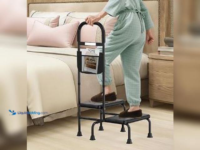 Lot 49-1529435 - 2 Step Stool with Handle for Elderly Heavy Duty Bed Steps for High Beds for Adults Two Step Stools f...