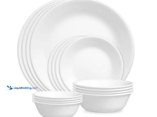 Lot 49-1627435 - Corelle 16pc Winter Frost White Dinnerware Set: Microwave & Dishwasher Safe, Service for 4, Includes...
