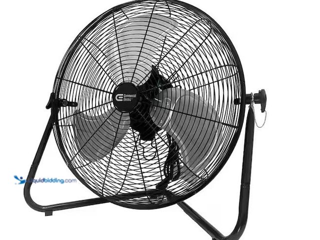 Lot 49-5555492 - Commercial Electric
20 in. 3-Speed High Velocity Floor Fan, Unused with hardware, dents