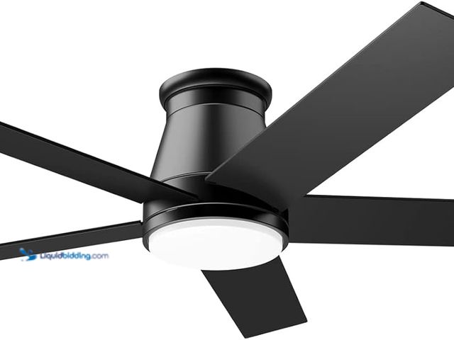 Lot 49-5482109 - wurzee 52" Flush Mount Low Profile Ceiling Fan, Black,6 Speeds DC Reversible Motor,Timing, Dimmable ...