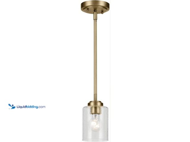 Lot 49-3536549 - Kichler Winslow 7.5" 1-Light Mini Pendant Light with Clear Seeded Glass in Natural Brass for Kitchen...